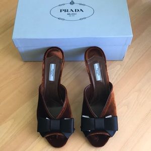 Prada brown velvet mules